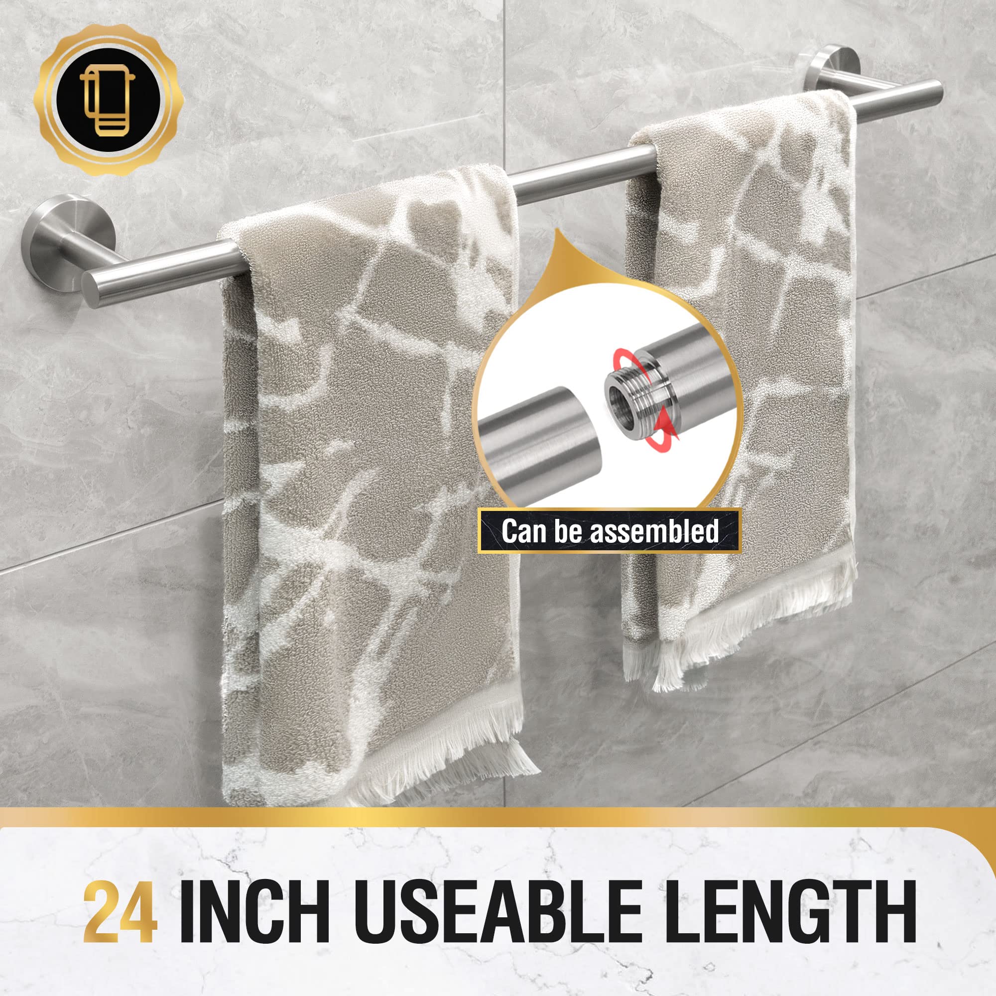Hitslam Brushed Nickel 25.7 Inch Towel Bar For Bathroom, Sus304 Stainless Steel Bathroom Towel Rack Wall Mounted, Modern Home De